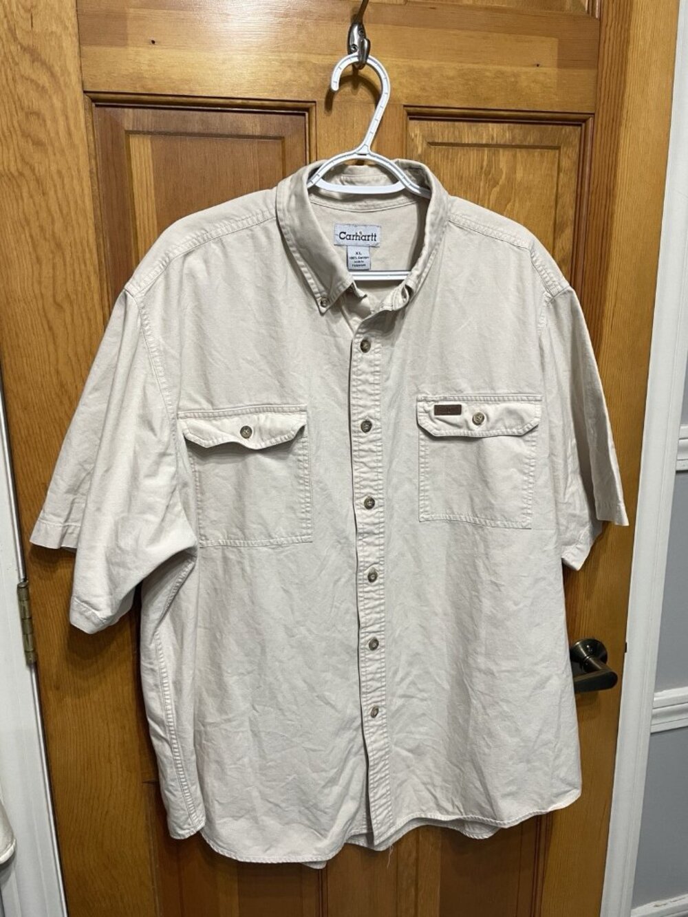 Carhartt Men’s Khaki Short Sleeve Work Shirt Rugged Outdoor 100% Cotton, Size XL